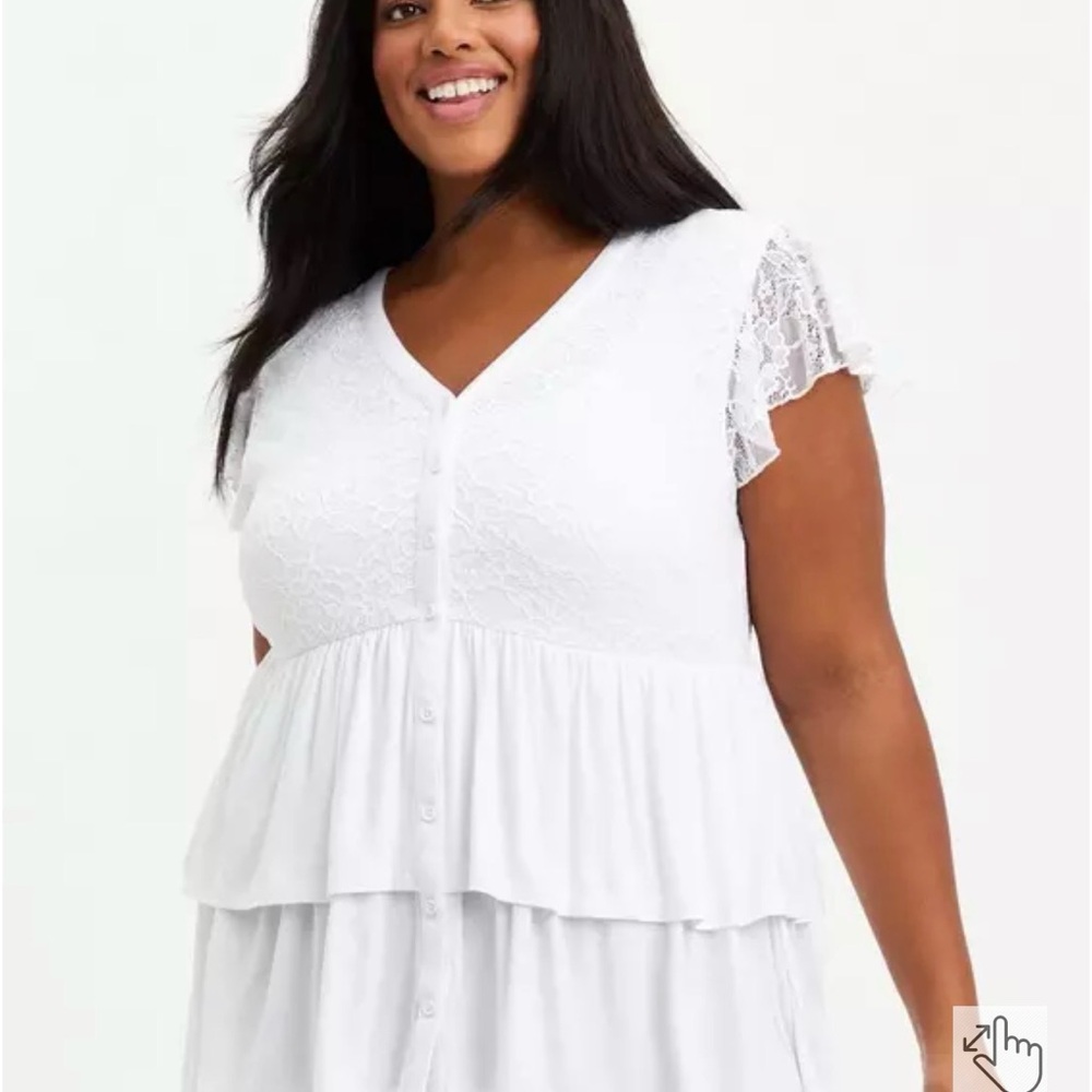 TORRID Super Soft V-Neck Lace Bodice Tiered Babydoll Top